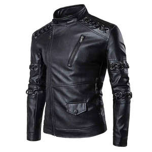 Veste en cuir pour homme en PU noir, veste de motard élégante avec manches, fermeture éclair sur le devant, design ajusté, veste en cuir - Product Image 2