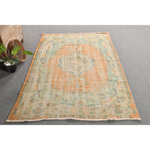 Tapis Patchwork Vintage Vert Orange 5.1 X 8.3ft fait à la main Style Tabriz Turc Laine Viscose Matériel avec support en Latex pour les adolescents - Product Image 4