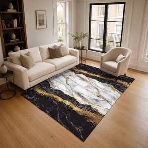 Tapis de salon en chenille gris argenté à motif design imprimé numériquement, lavable en machine, antidérapant - RUGS DEPOT LXDP-0486 (vente en gros) - Product Image 2