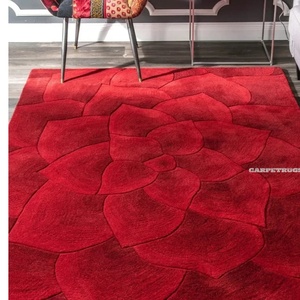 Alfombra de lana Mohawk Baho de algodón de alta calidad 100% moderna, Alfombra de área hecha a mano con patrón Floral Rojo Negro silenciado para sala de estar - Product Image 2