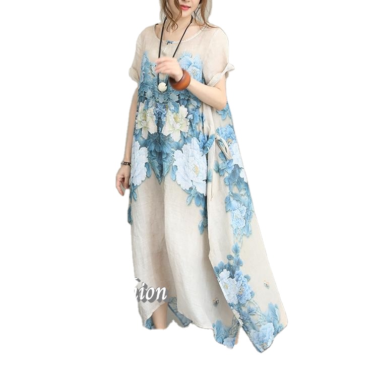 Robe longue en lin grande taille de couleur lin