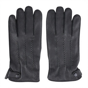 Guantes de cuero negro para hombre, guantes de invierno de piel de oveja suave, guantes clásicos cálidos y elegantes - Product Image 1