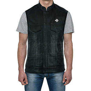 Gilet en cuir de vachette classique sans manches pour hommes Cowboy Hip Hop tendance classique Gilet en cuir de vachette véritable - Product Image 2