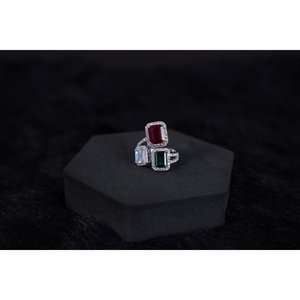 NOVAMART Fine <b>SILVERINGS</b> 925 STERLING CLASSIC <b>RING</b> with RUBY and <b>EMERALD</b> GEMS RHODIUM PLATED BEZEL SETTING DAY to WEAR Wholesale - Product Image 2