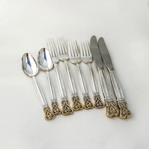 Juego de cubiertos de cucharas, tenedores y cuchillos chapados en oro con diseño de mango de cerámica para restaurante de hotel en casa - Product Image 6