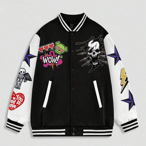 Chaqueta de Béisbol Formal con Capucha, Estilo Patchwork Personalizado de Primera Calidad, Hecha en Fábrica, Manga Regular, Hombros Caídos, de Lana - Product Image 1