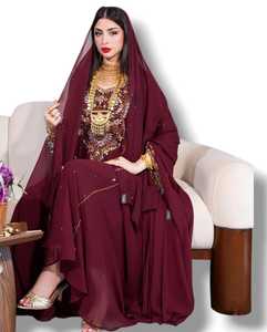 Robe de soirée élégante et luxueuse en mousseline de soie à paillettes AWAIS HOUSE Dubaï 2025, coupe A, longueur au sol, pour femmes, modeste, simple, 100% polyester - Product Image 3