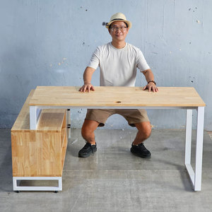 Contemporary BGD68063 Executive Desk with Rubber Wood Cabinet and Iron Legs <b>Office</b> Furniture <b>Computer</b> Table for Bedroom Use - Product Image 5