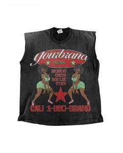 Fabricación de fábrica de alta calidad al por mayor 300 GSM 100% algodón Jersey camiseta sin mangas hombres lavado ácido pantalla impresa conjunto corto - Product Image 6