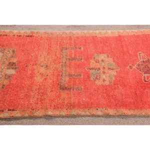 Vintage Herki <b>Runner</b> Rug 2.6x9.5 ft (80x290 cm), Turkish <b>Red</b> Abstract Rug - Product Image 4