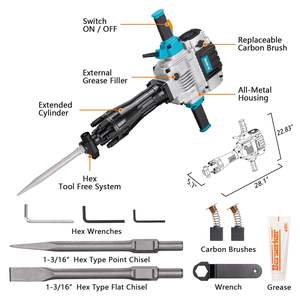 Martillo Demoledor Eléctrico de Alta Resistencia de 2100W y 50 Libras, 17 Amperios, con Cable, Hexágono de 1-3/16 Pulgadas, para Demoler Pavimento de Concreto - Product Image 2