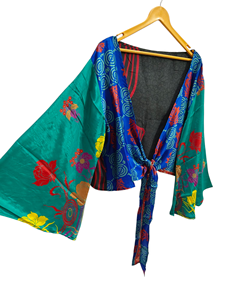 Vêtements pour femmes-Top de luxe en soie à manches cloche, veste à imprimé floral cachemire, cadeau pour elle-Top court indien - Product Image 5