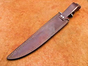 Cuchillo de hoja de Kris de Damasco hecho a mano, mango de palisandro con refuerzo de Damasco y Funda de cuero - Product Image 5