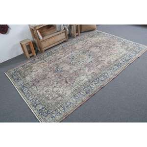 Alfombra Turca Vintage Grande de 5.2x8.6 pies, Alfombra de Lana Azul con Diseño de Patchwork - Product Image 2