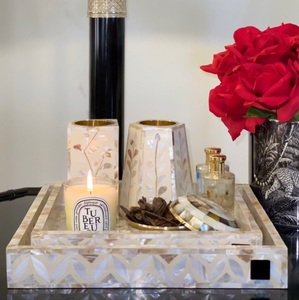 Ensemble de Bakhoor personnalisé avec incrustation de nacre MOP incrustation de brûleur de Oud brûleur d'encens boîte de plateau en bois dernière conception de Mubkhar Medkhan - Product Image 5