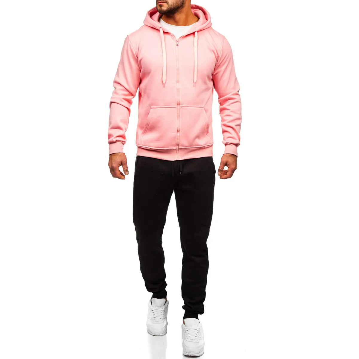 Tuta da uomo con Zip colore rosa chiaro, crea le tue comode tute con cerniera Street Wear di buona vendita