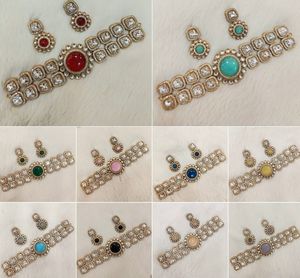 Ensemble de collier en laiton de cuivre Kundan indien traditionnel boucles d'oreilles assorties bijoux de Style Vintage mariages fêtes cadeaux fiançailles - Product Image 2