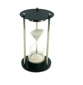 10 Min Hour GlaasHandheld Brass Sand Timer Hour Glass 5.5 inch Showpiece Sand Clock Show Piece for Home Decor Sand Timer Black