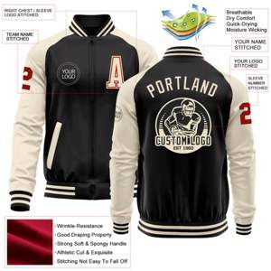 OEM Custom <b>Black</b> Red-Ivory Bomber Varsity Letterman Two Tone Zipper Jacket - Product Image 2