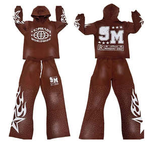 Ropa deportiva para adultos de calidad superior Conjunto de chándal unisex Conjunto de 2 piezas Rhinestone Sun Faded Screen Printed Logo Set - Product Image 3