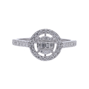 Anillo Halo Clásico de Oro de 14K con Baño de Rodio para Mujer, Diseño Único de Círculo Abierto, con Diamantes Naturales de Corte Baguette Brillante, 2.1 g - Product Image 1