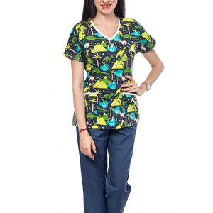 Conjunto de fregado para mujer estampado, novedad, diseño de sublimación superior floreado a la moda con logotipo personalizado, uniformes de fregado - Product Image 1