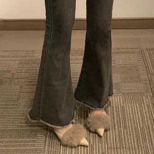 Mules à talons hauts en fourrure à bout pointu pour femmes, automne et hiver 2024, pantoufles fermées à bout rond avec talon fin et chaud, sabots et mules - Product Image 2