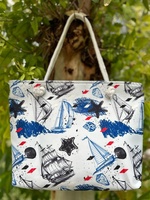 Tas Pantai Musim Panas Wanita Kapasitas Besar Lapisan Katun Poliester Pola Geometris Logo Kustom Desain Trendi Tahan Air