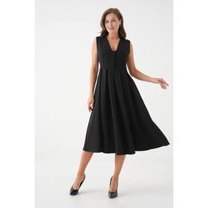 Robe midi plissée évasée à col en V - Product Image 1