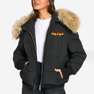 Wholesale High Quality Custom Shiny Women Winter Dyed Cotton Filled Puffer Jackets Fur Collar Hip Hop Bubble Jacket - Product Image 1