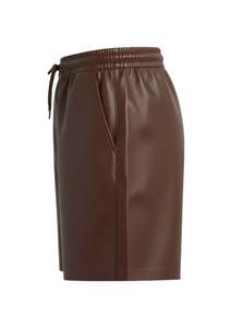 <b>Mens</b> Premium Genuine Leather Lounge <b>Shorts</b> with Elastic Drawstring Waist Chocolate <b>Brown</b> - Product Image 2