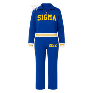 Greek Sigma Gamma Rho Sorority Clothing Mujer Casual Streetwear 2 piezas Sweatsuit: Half Zip Sudadera con pantalones de pierna ancha - Product Image 1