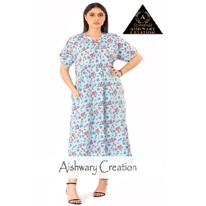 Stylish Cotton Fabric Printed Women's <b>Dress</b> Short Sleeved Free Flowing Design Midi Length Comfortable Daily Wear - Product Image 6