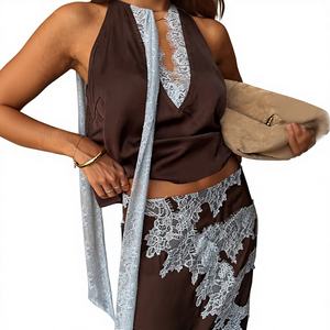 Débardeurs courts vintage sans manches pour femmes, nouvelle collection automne 2025, respirants, écologiques, avec détails en dentelle et col en V, style décontracté - Product Image 2