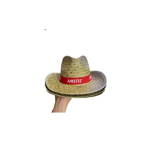 Sombrero de paja personalizado de fábrica superior con cinta de marca para fiesta diaria, boda, granjero, sombrero de playa, decoración lista para enviar