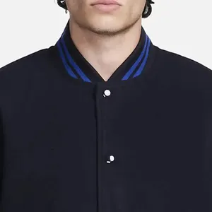 Veste universitaire marine pour homme, couleur unie, boutonnée, style preppy, en coton, col rabattu, coupe classique, pour l'automne - Product Image 6