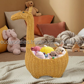 Round Bamboo Storage <b>Basket</b> Eco-friendly Durable Cute Handwoven Multi-functional Home Bedroom Nursery Kids Room Wardrobe Bin - Product Image 4
