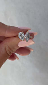 18K Or Blanc Pur Double Réglage Poire & Marquise Cut Lab Grown Diamant Fiançailles De Mariage Solitaire Anneaux Pour Les Femmes En Gros - Product Image 4