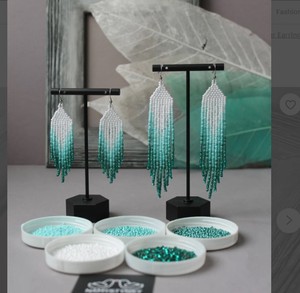 Luxury Quality <b>Emerald</b> Green Beaded Tassel Earrings - Product Image 2