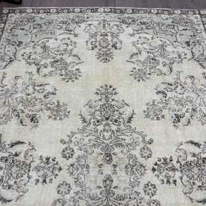 พรมวินเทจขนาดใหญ่ 6.5x10.1 ฟุต พรมตุรกี พรมขนสัตว์สีเทา - Product Image 4