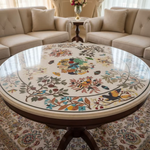 Pietra Dura Art, decoración de comedor de lujo, mesa de centro de mármol blanco, incrustaciones de piedra semipreciosa Floral para muebles del hogar - Product Image 1