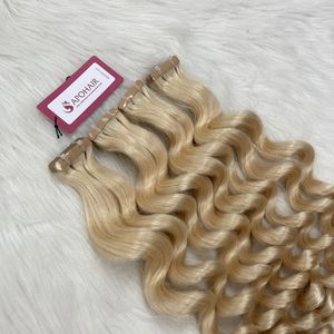 Venta al por mayor de alta calidad rubio claro cuerpo ondulado normal cinta extensiones de cabello humano - Product Image 4