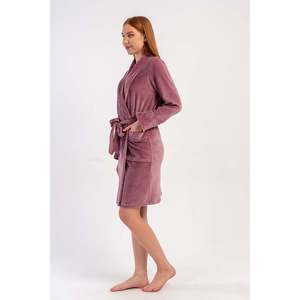 Robe longue en coton et velours pour femme avec poches et col montant - Violet - Violet - Product Image 4