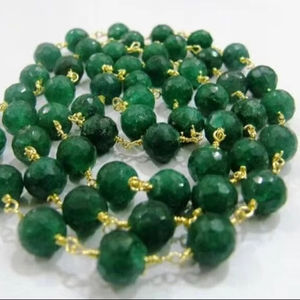 3Ft-Emerald Round facetted 6mm Chaîne perlée Perles d'émeraude teintées Chaîne de chapelet Perles de corindon Chaîne enroulée de fil - Product Image 1