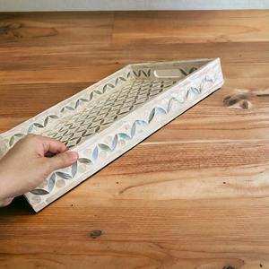 Bandeja de Servicio de Nácar Más Vendida, Rectangular, con Patrón Geométrico, Tono Natural, Bandeja Decorativa para Hostelería, Sostenible - Product Image 5