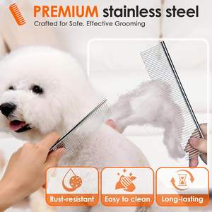 Peigne à dents en acier inoxydable pour chien pour enlever les nœuds et les enchevêtrements, peigne pour chat avec poignée antidérapante pour le toilettage des nœuds, style simple - Product Image 5