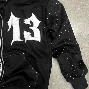 Sudadera con capucha y parche con apliques bordados desgastados para hombre con etiqueta privada del fabricante personalizado, ropa de calle de felpa francesa para invierno - Product Image 2