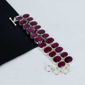 Kashmir Ruby Gemstone Solid 925 Sterling <b>Silver</b> Handmade Bracelet Bohemian Jewelry For <b>Women</b> Birthday Gifts - Product Image 4