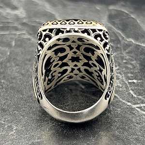 Anillo de Plata de Ley para Hombre Hecho a Mano con Ónix Negro, Estilo Vintage Cuadrado, Grabado de Ojo, Chapado en Oro de 18K, Regalo Único para el Día del Padre - Product Image 6