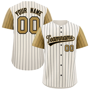 Maillot de baseball personnalisé à fines rayures blanches avec manches dorées boutonnées Uniforme d'équipe sublimé Chemise de sport personnalisée avec nom et numéro - Product Image 1